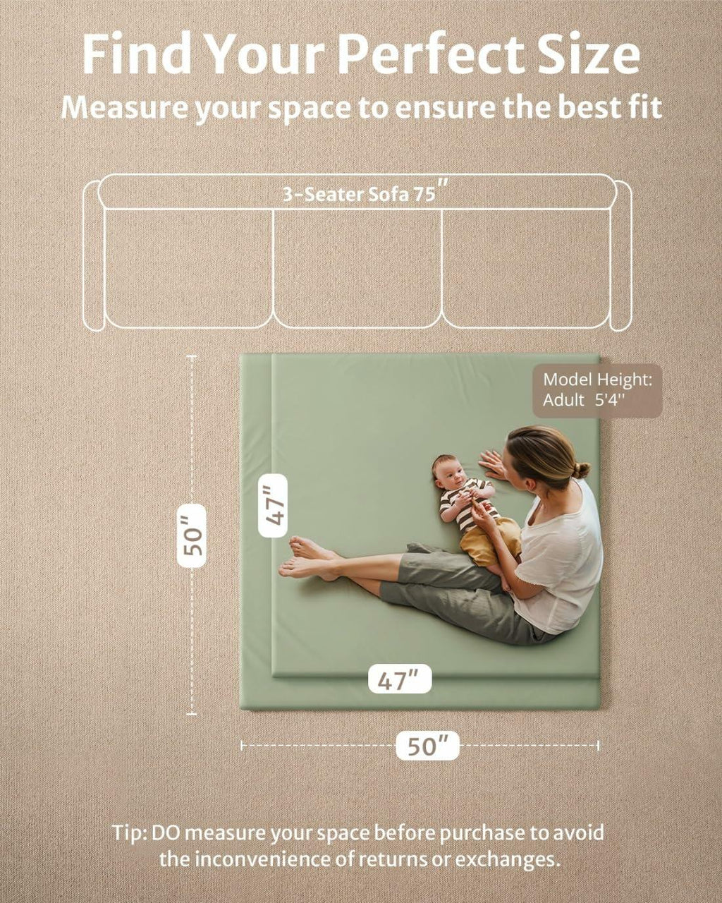 [Like New] Blissful Diary Vegan Leather Baby Play Mat 50x50 Waterproof Light Green