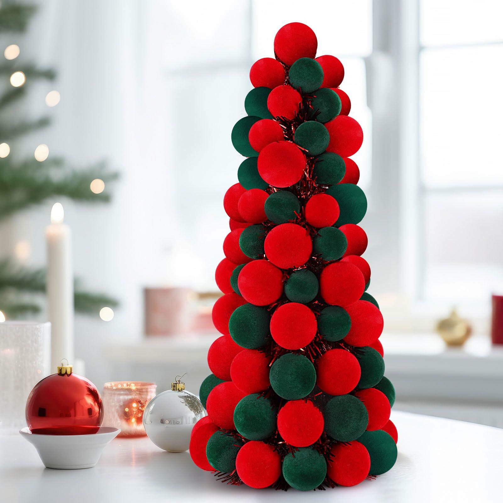[Like New] Motionchic 16" Velvet Christmas Ball Mini Cone Tree Red Green