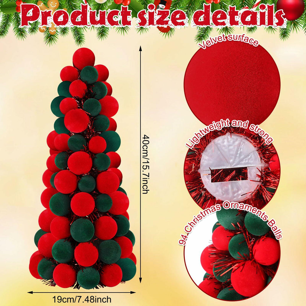 [Like New] Motionchic 16" Velvet Christmas Ball Mini Cone Tree Red Green