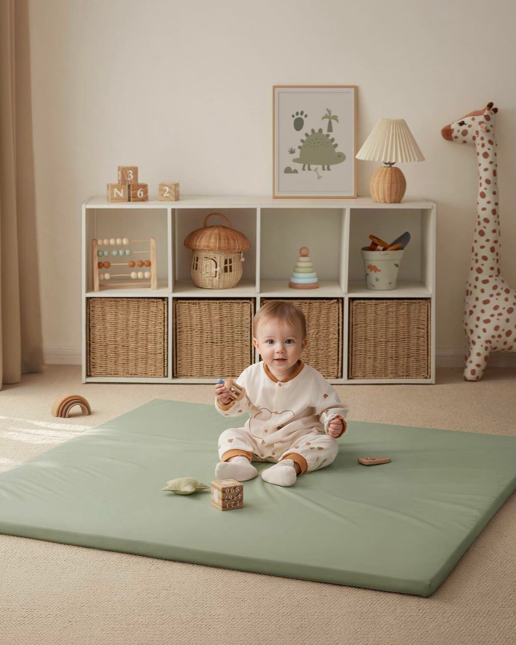 [Like New] Blissful Diary Vegan Leather Baby Play Mat 50x50 Waterproof Light Green
