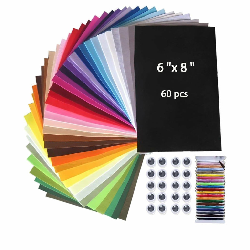 Calefow Felt Fabric Sheets Craft Kit 60PCS 6x8in Multicolor Sewing Modern