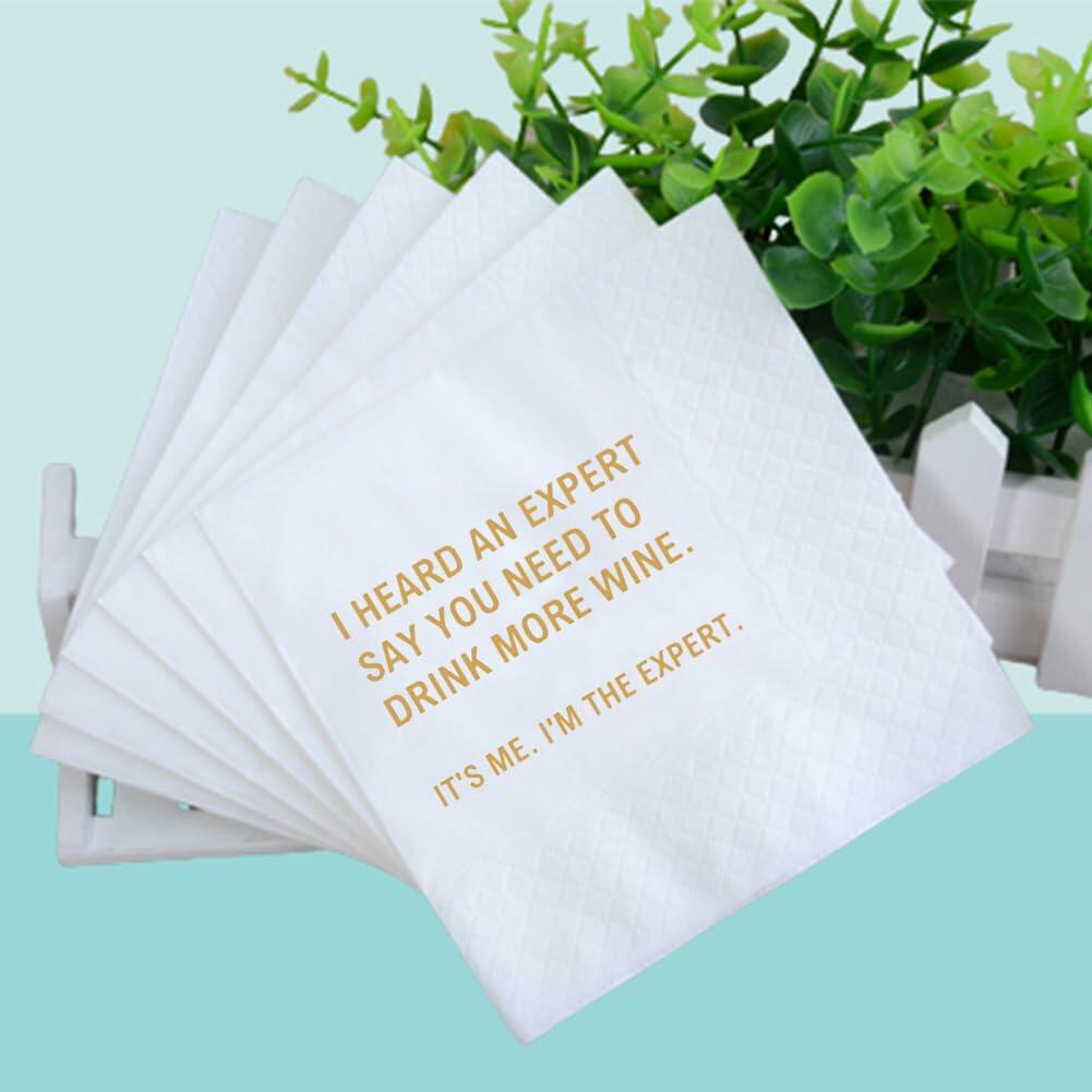 VOWFOO Funny Quotes Cocktail Napkins 4.5x4.5 2-ply 100pcs White Doze Off First