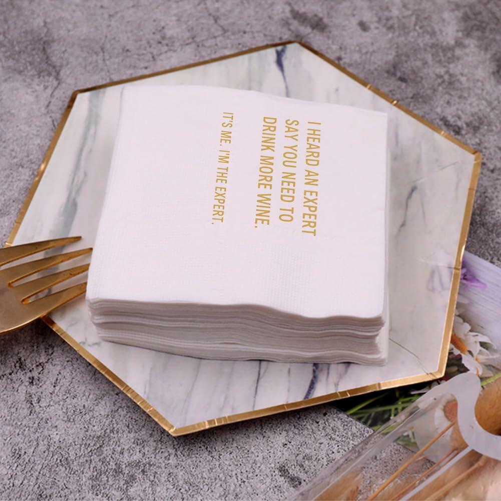 VOWFOO Funny Quotes Cocktail Napkins 4.5x4.5 2-ply 100pcs White Doze Off First