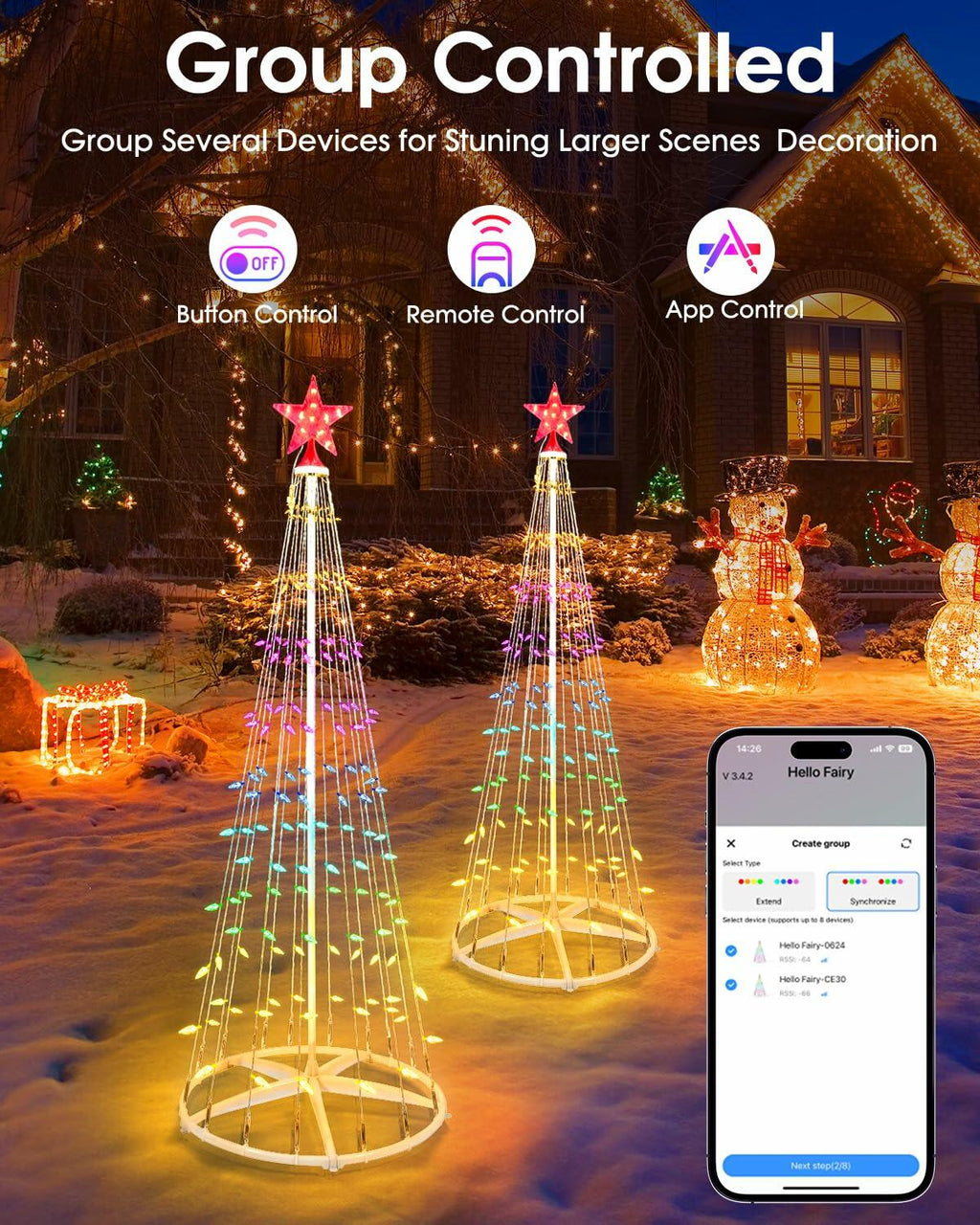 Minetom 6Ft Smart Christmas Cone Tree 118 LED Lights Star Topper Waterproof