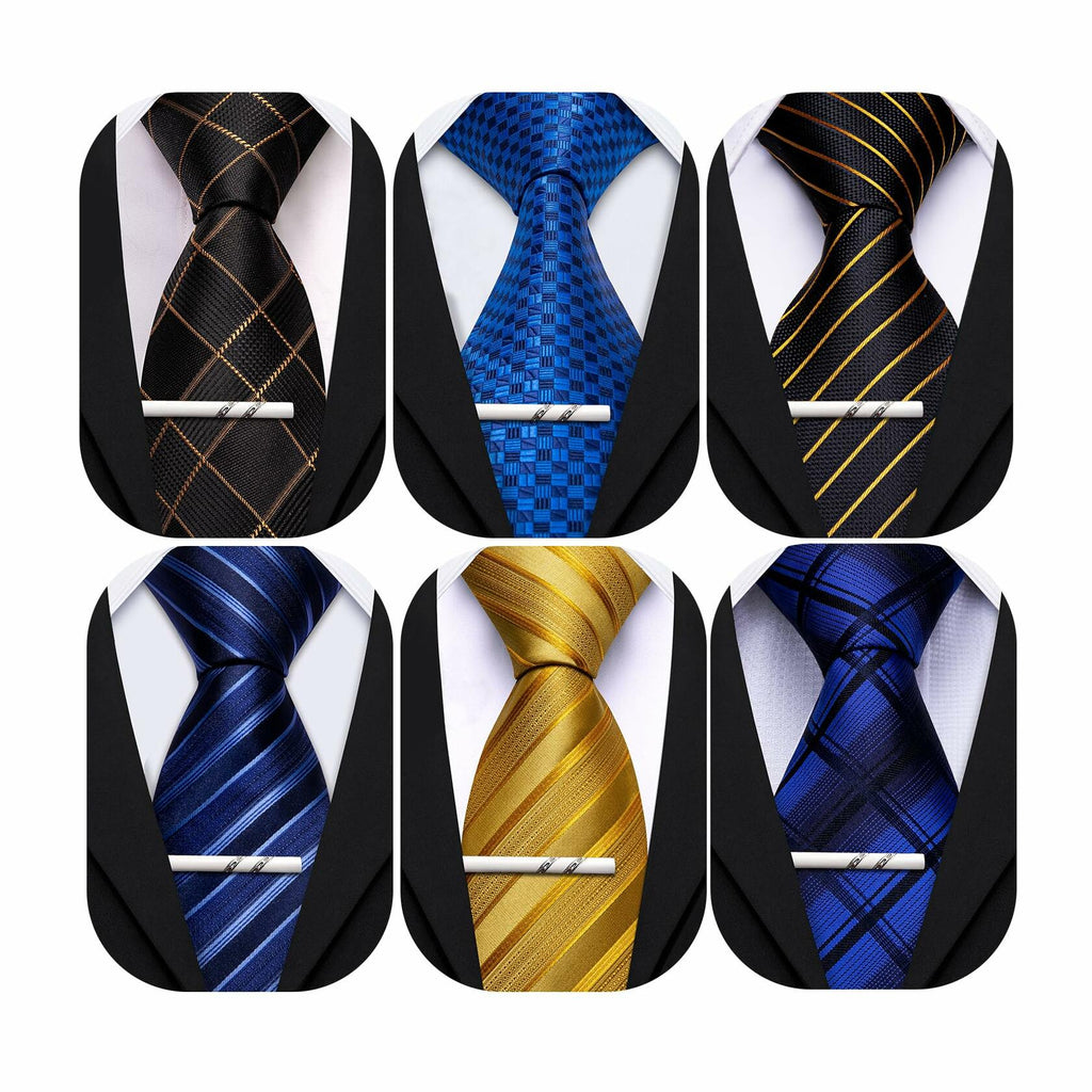 Barry.Wang Mens 6 PCS Silk Neckties Striped Paisley Check Floral 3.34"