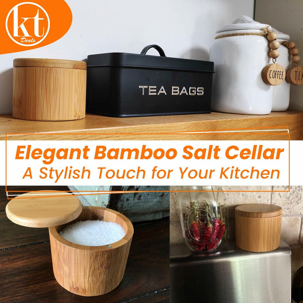 [Like New] Salt Cellar Bamboo Storage Box Magnetic Swivel Lid Small Wooden Jar 3.5in