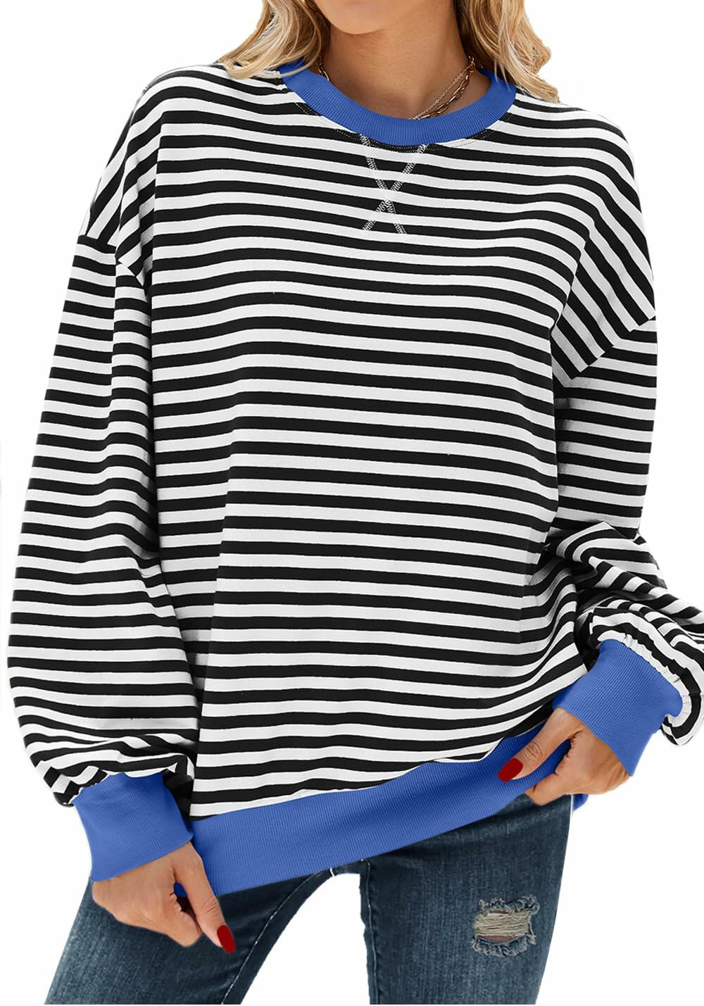 Pmgarmi Oversized Crewneck Striped Sweatshirt Women Black White Size L
