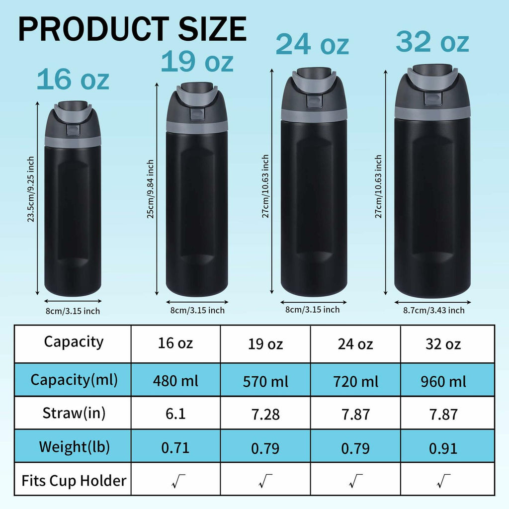2-Pack Sports Water Bottles 1L Leakproof Portable Black Gym Outdoor Travel