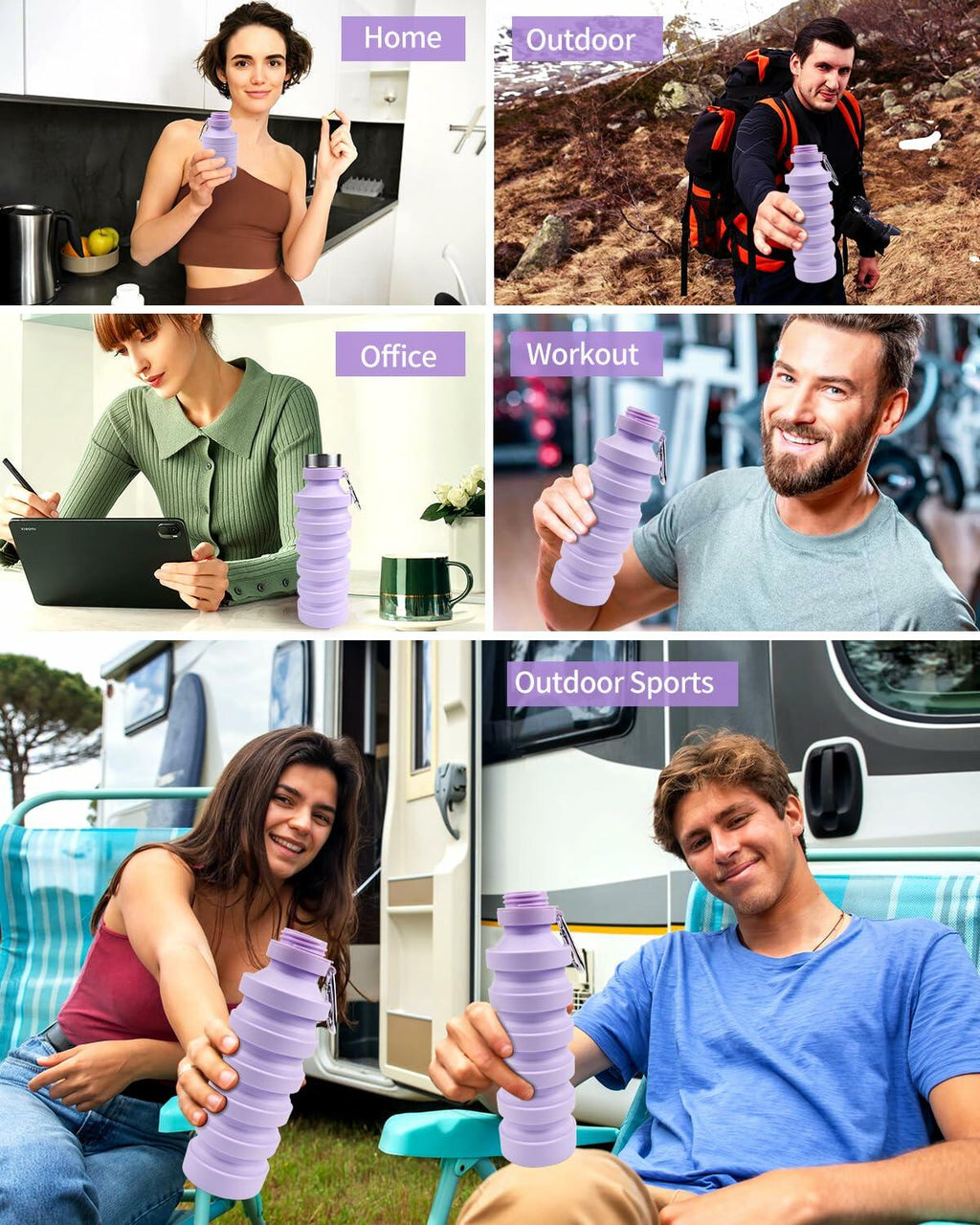 Mitour Collapsible Water Bottle 27oz BPA Free Silicone Foldable Leakproof