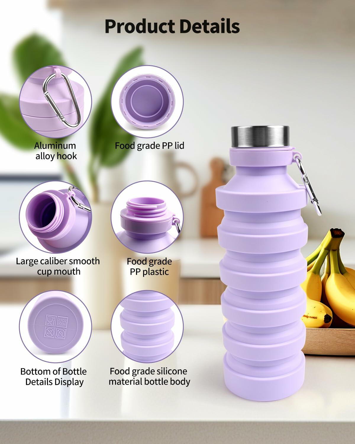 Mitour Collapsible Water Bottle 27oz BPA Free Silicone Foldable Leakproof