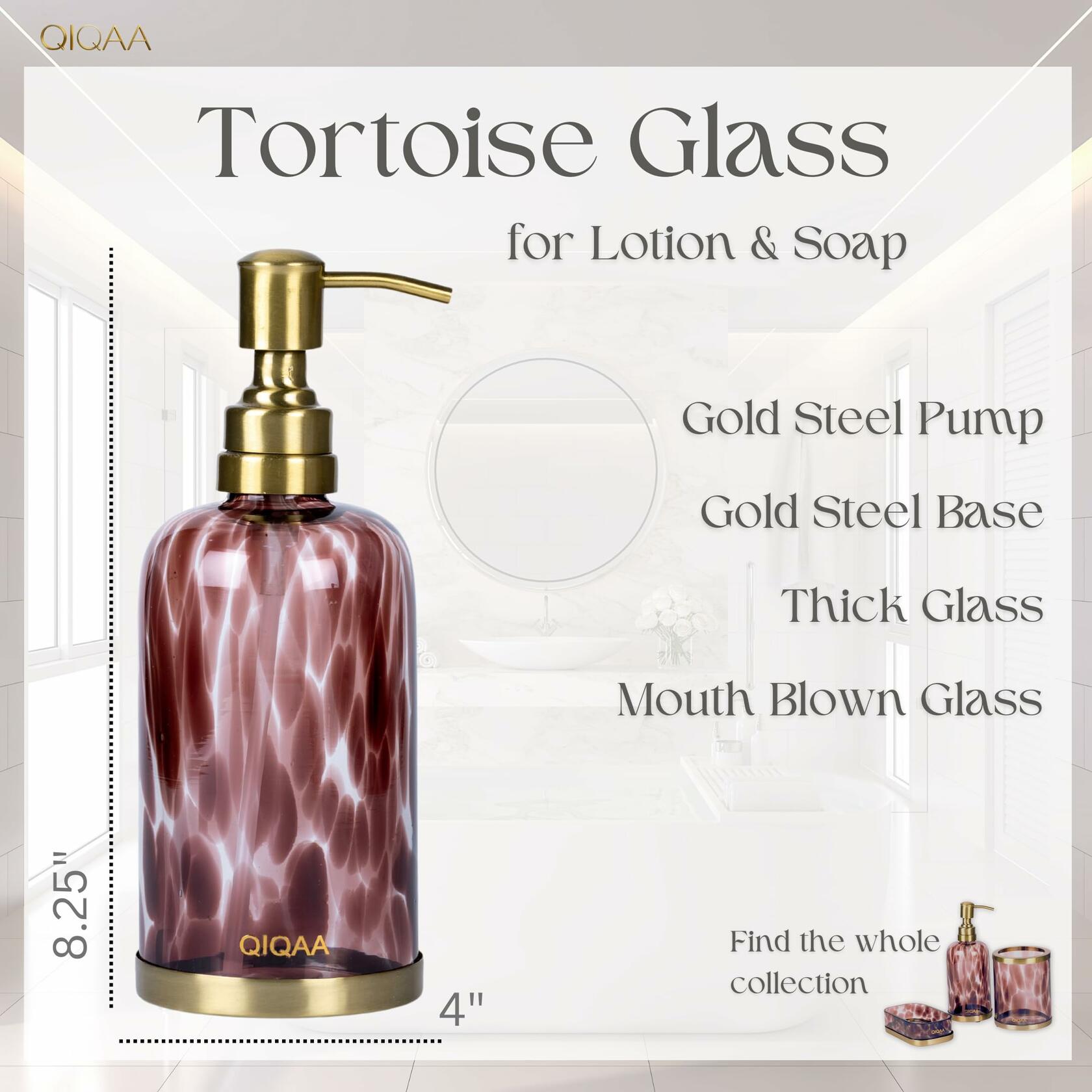 [Like New] Tortoise Glass Soap & Lotion Dispenser Vintage Handmade Bathroom Kitchen