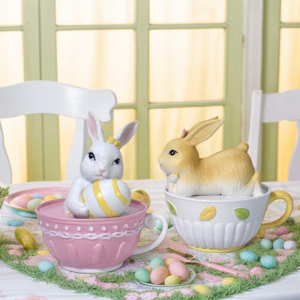AMOYYT Easter Bunny Figurines Resin LED Rabbit Statue 4.5in Set of 2
