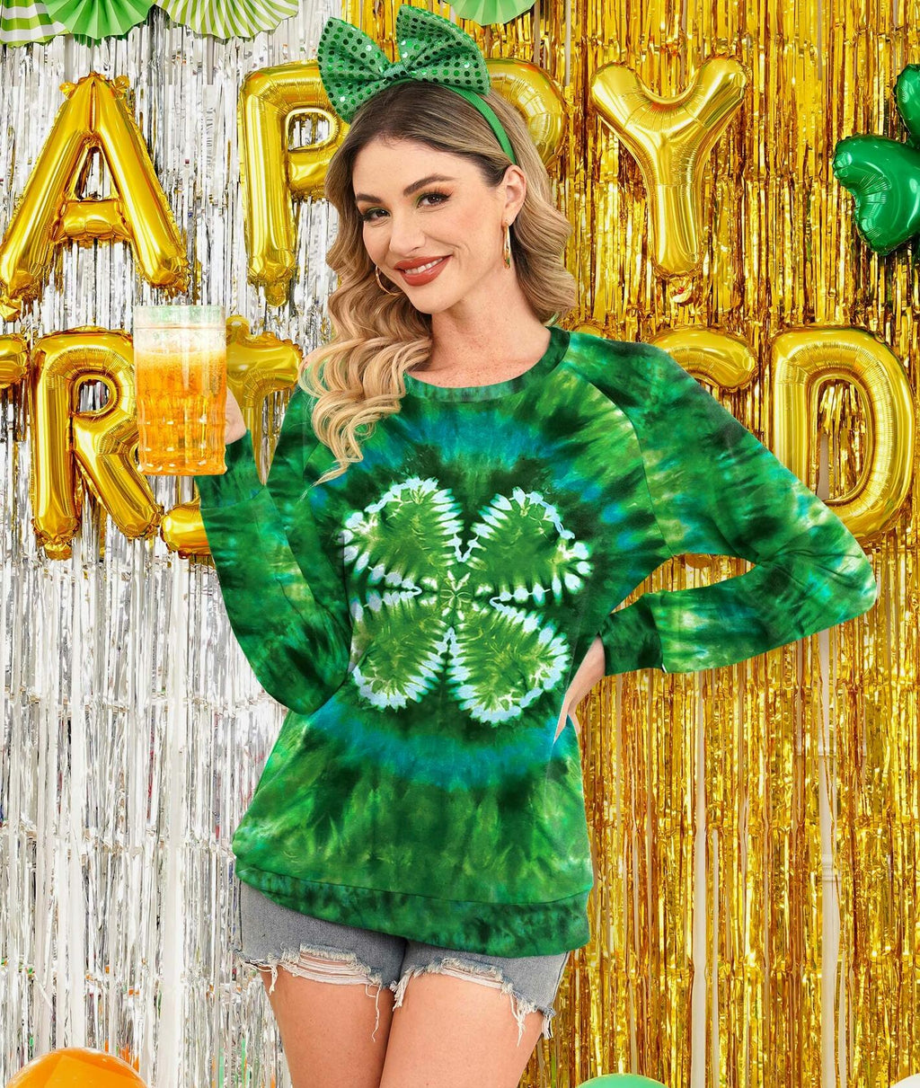 St. Patricks Day Womens Irish Shamrock Lightweight Raglan Sweatshirt Green 2XL