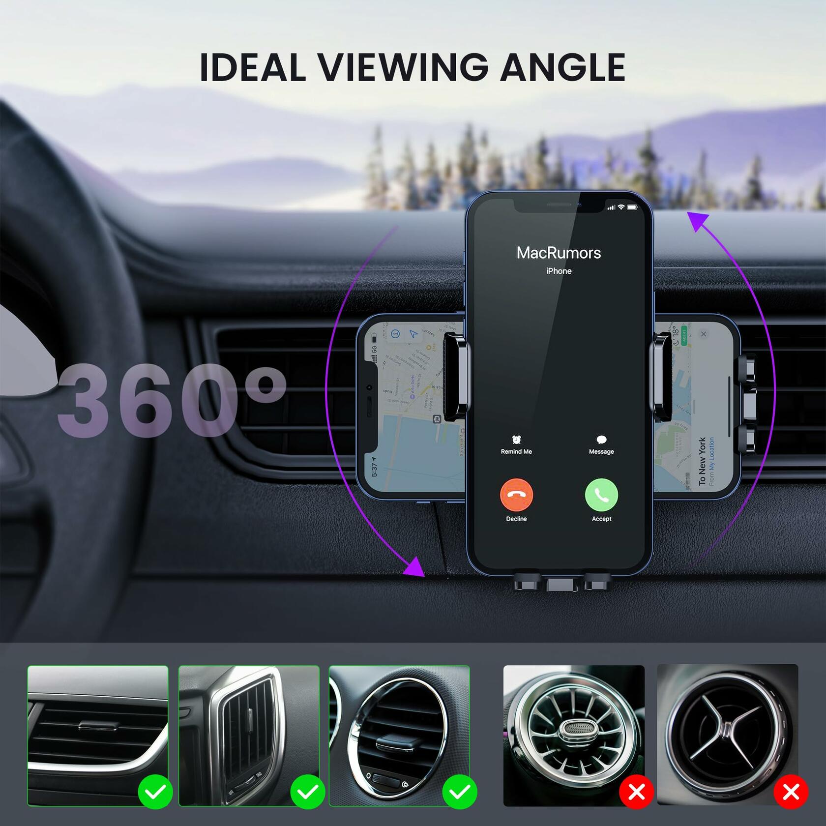 Car Phone Holder Air Vent Mount Universal Fit iPhone Android Smartphones