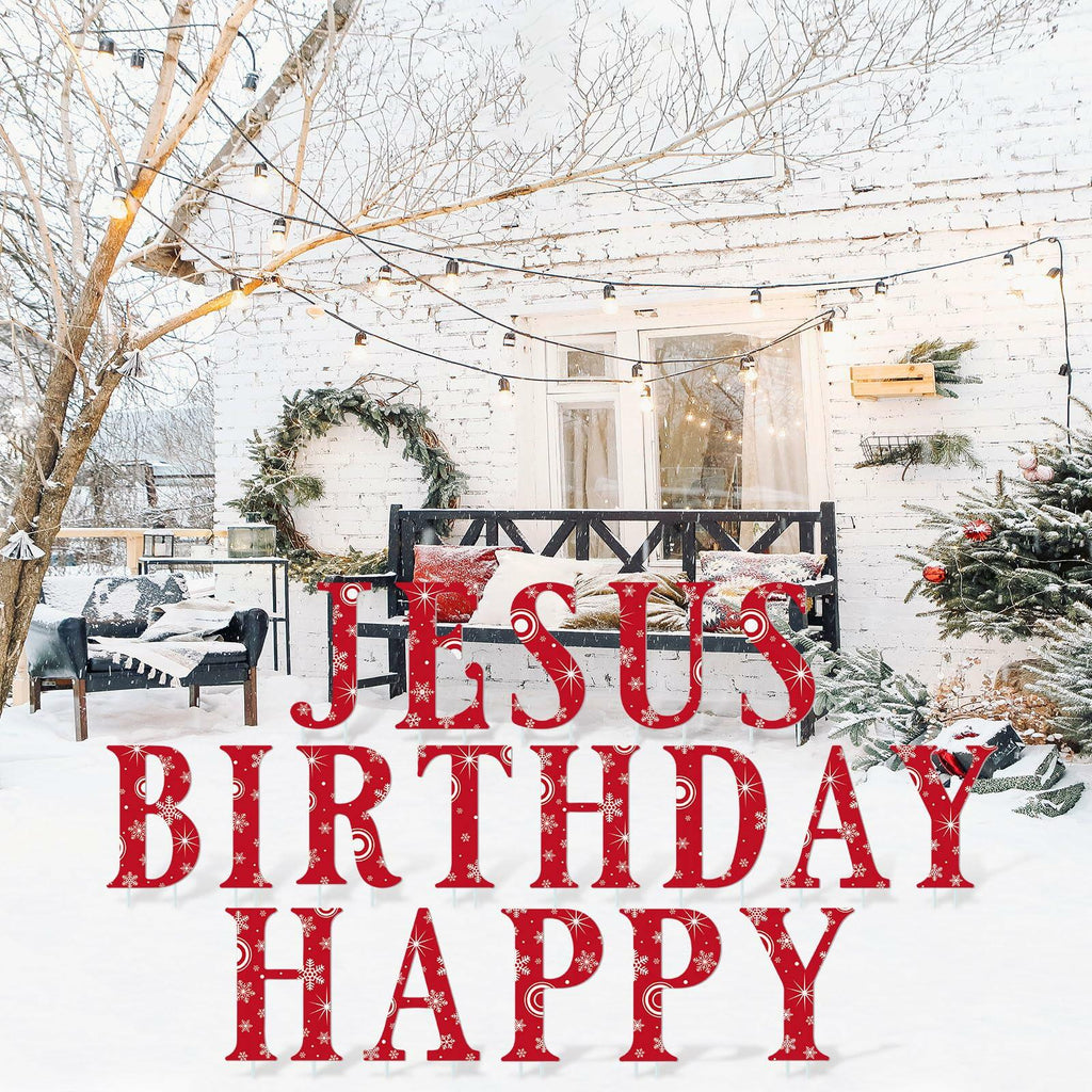 DoubleFill Happy Birthday Jesus Yard Sign Letters 18 Pc with Stake Snowflake