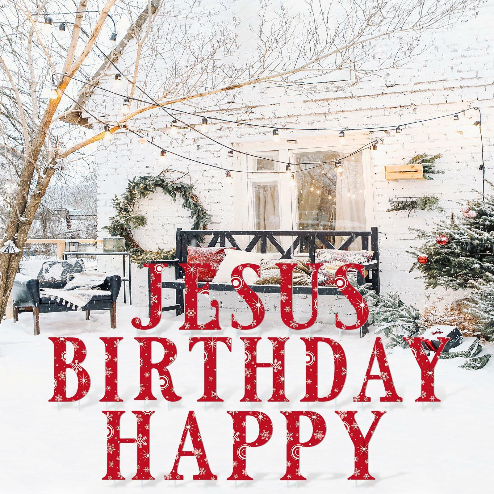 DoubleFill Happy Birthday Jesus Yard Sign Letters 18 Pc with Stake Snowflake