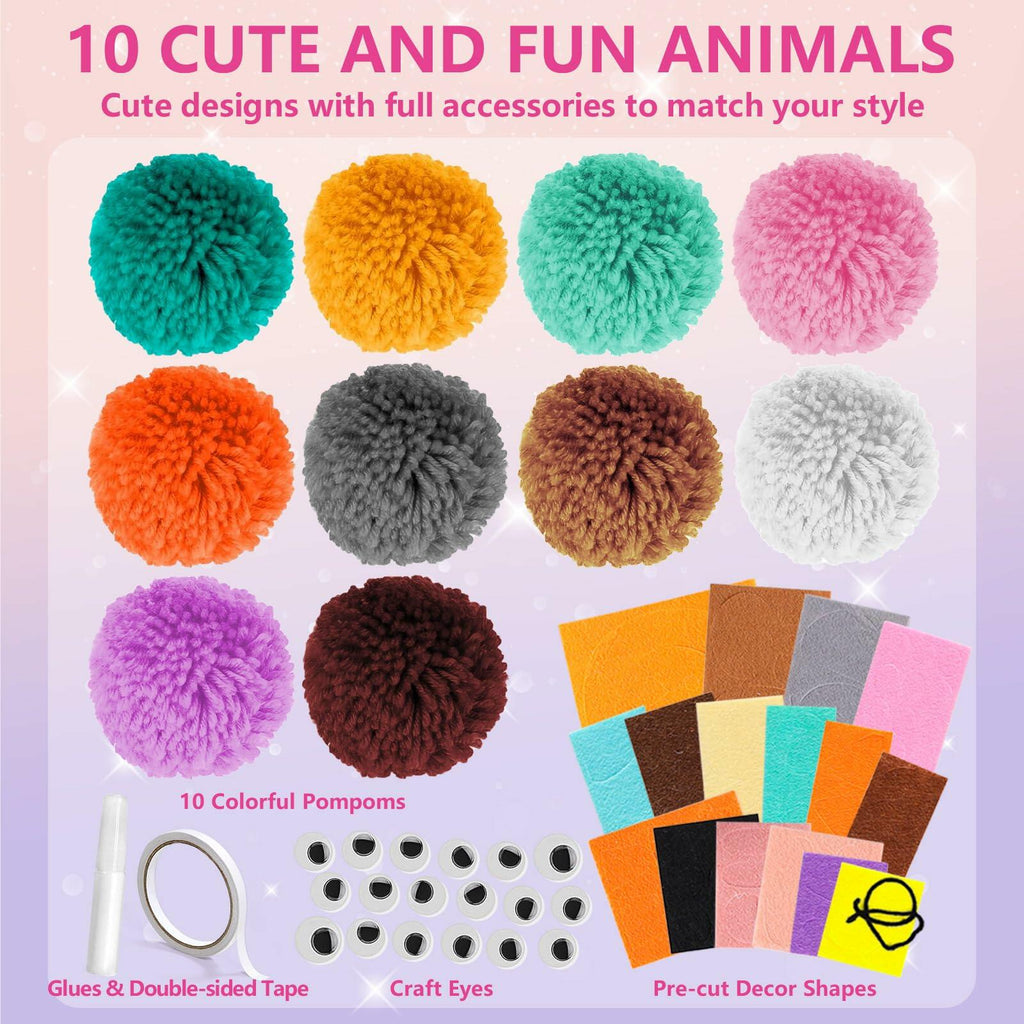 [Like New] Pom Pom Craft Kit DIY Plush Animal Art Project for Kids Ages 6-9