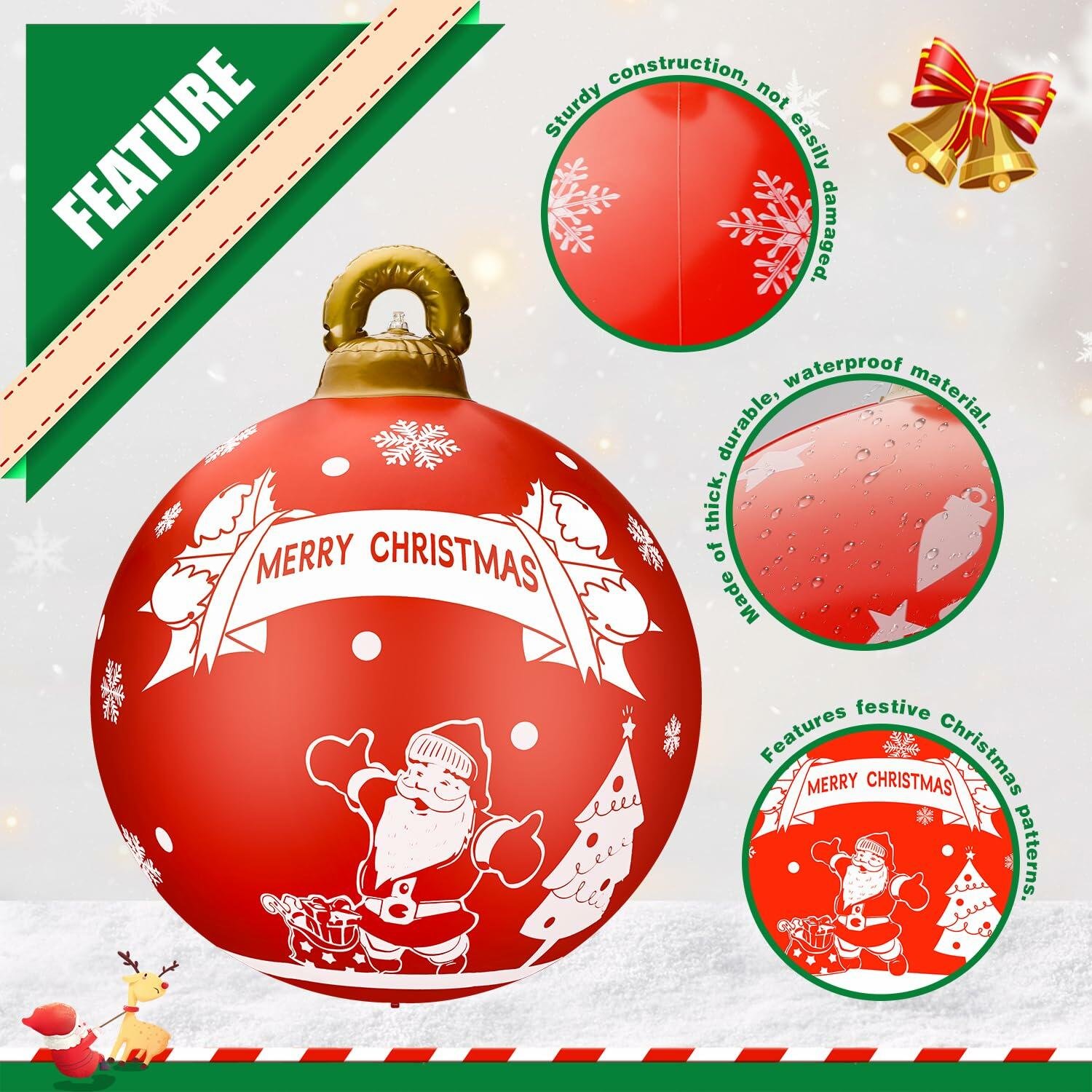 2 Pcs 32in PVC Inflatable Christmas Ball Ornaments Santa Claus Outdoor Decor