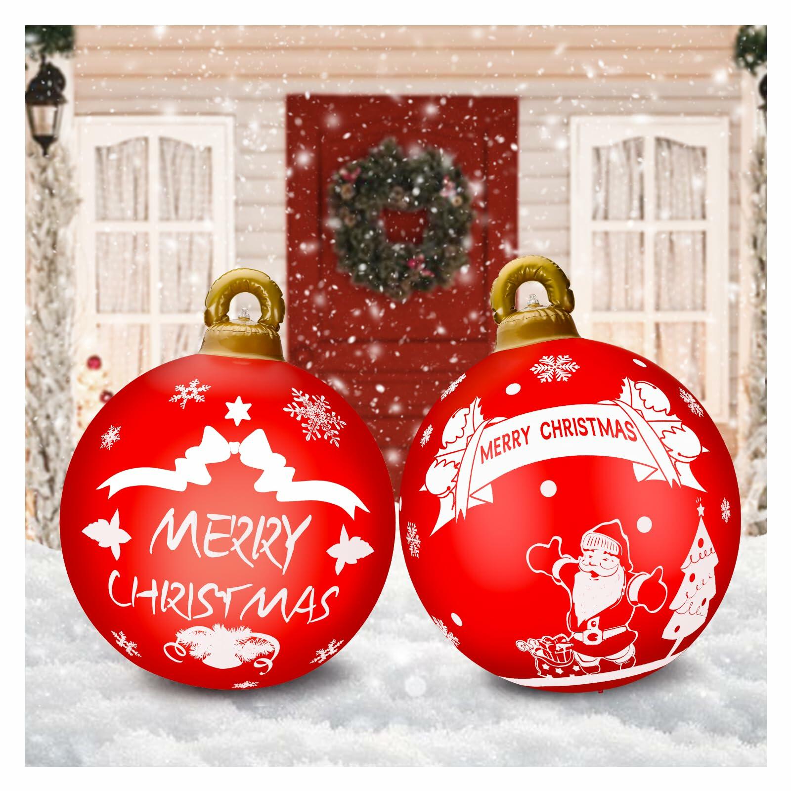 2 Pcs 32in PVC Inflatable Christmas Ball Ornaments Santa Claus Outdoor Decor