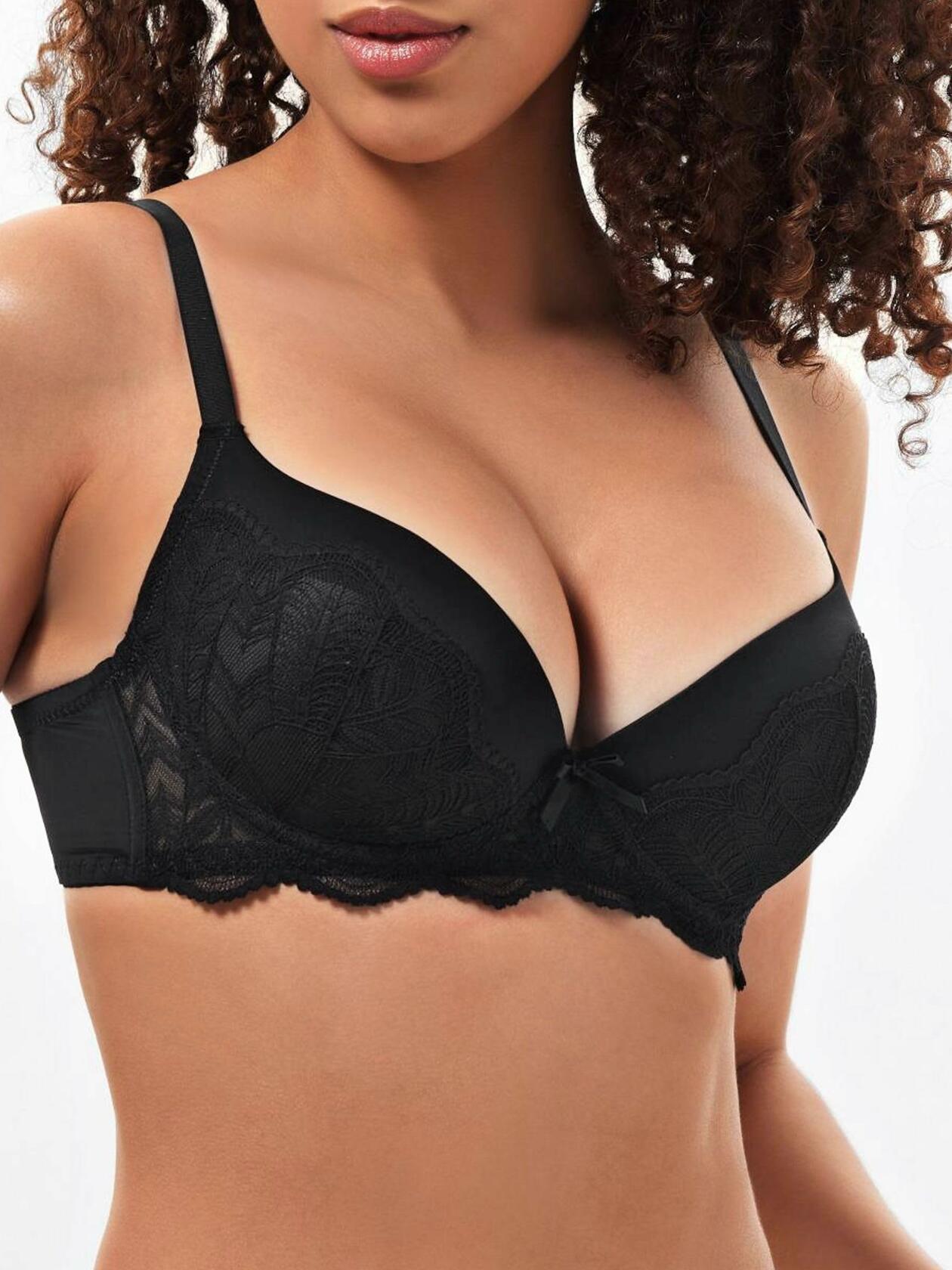IHOIU Women's Lace Push Up Bra Padded Underwire Plunge Black Size 34B