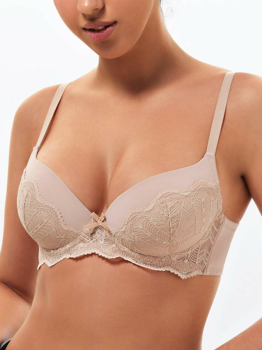 IHOIU Women's Lace Push Up Bra Padded Underwire Plunge Black Size 34B