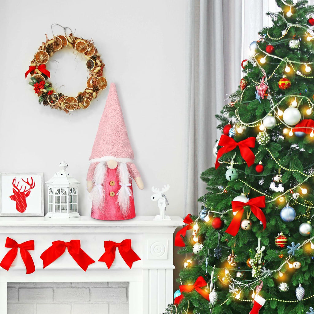 Gejoy Christmas Tree Topper 21.65in Pink Gnome Plush Scandinavian Xmas Decor