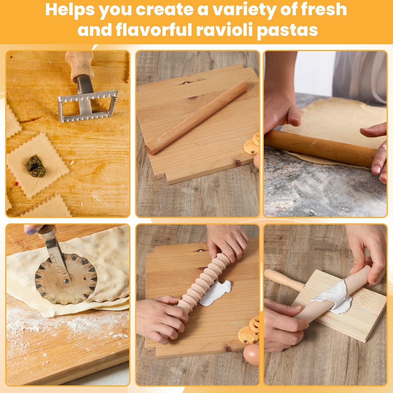 PEOVLVN 9 Pcs Pasta Making Kit Gnocchi Board Roller Cutter Dumpling Maker