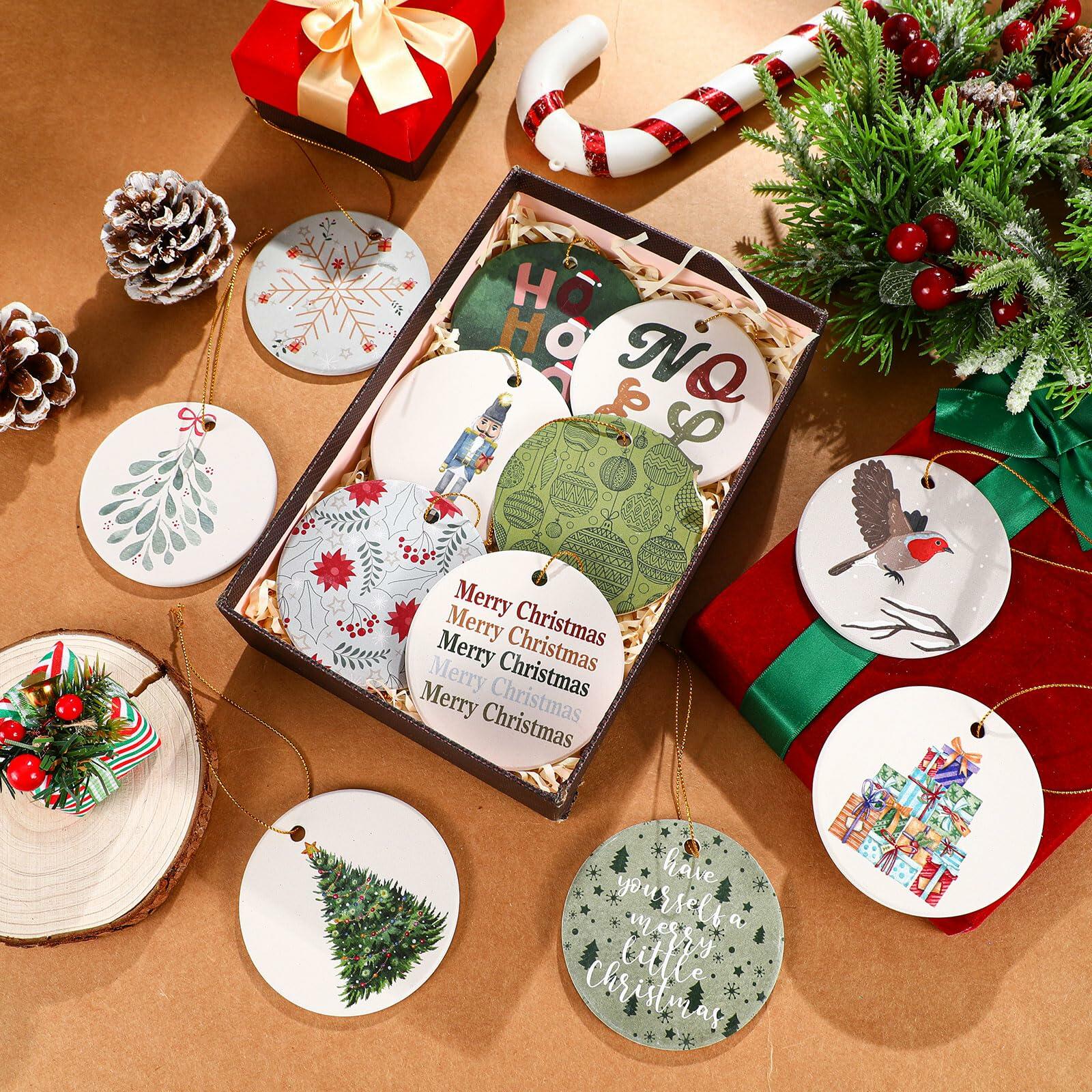Funnymoom Boho Christmas Ceramic Tree Ornaments 24 Pcs Hanging Decor