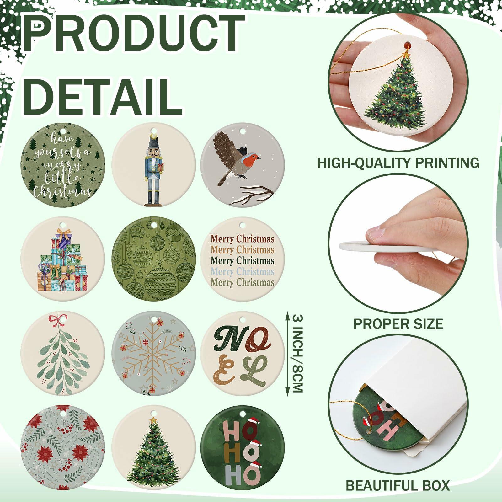 Funnymoom Boho Christmas Ceramic Tree Ornaments 24 Pcs Hanging Decor