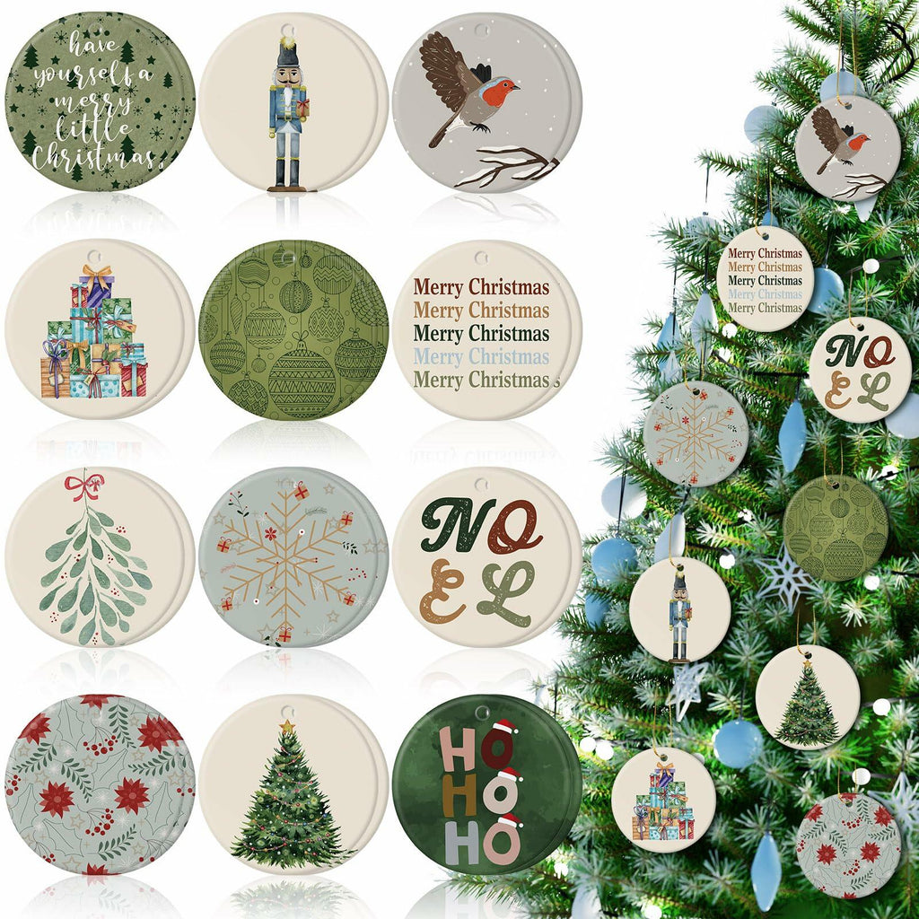 Funnymoom Boho Christmas Ceramic Tree Ornaments 24 Pcs Hanging Decor