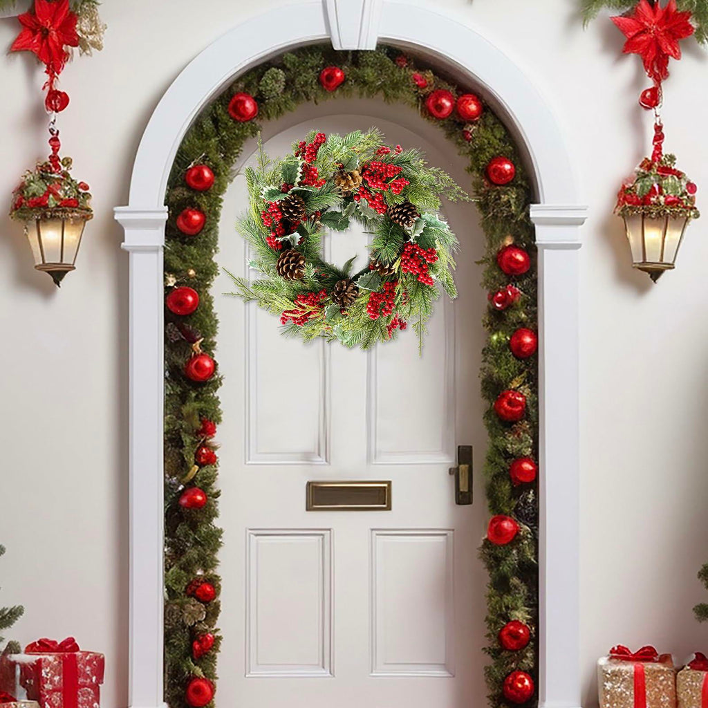 Botanic Dream Christmas Wreath 20in Pine Cones Red Berries Evergreen