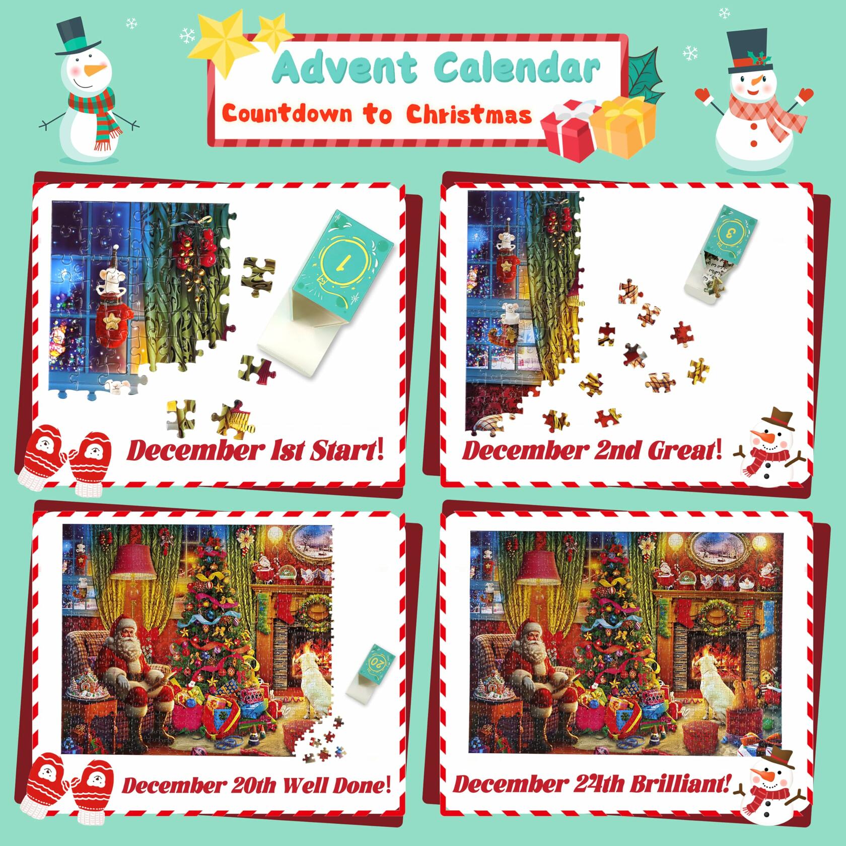 Wowok 2025 Advent Calendar Jigsaw Puzzle 1008 Pieces 24 Parts Christmas