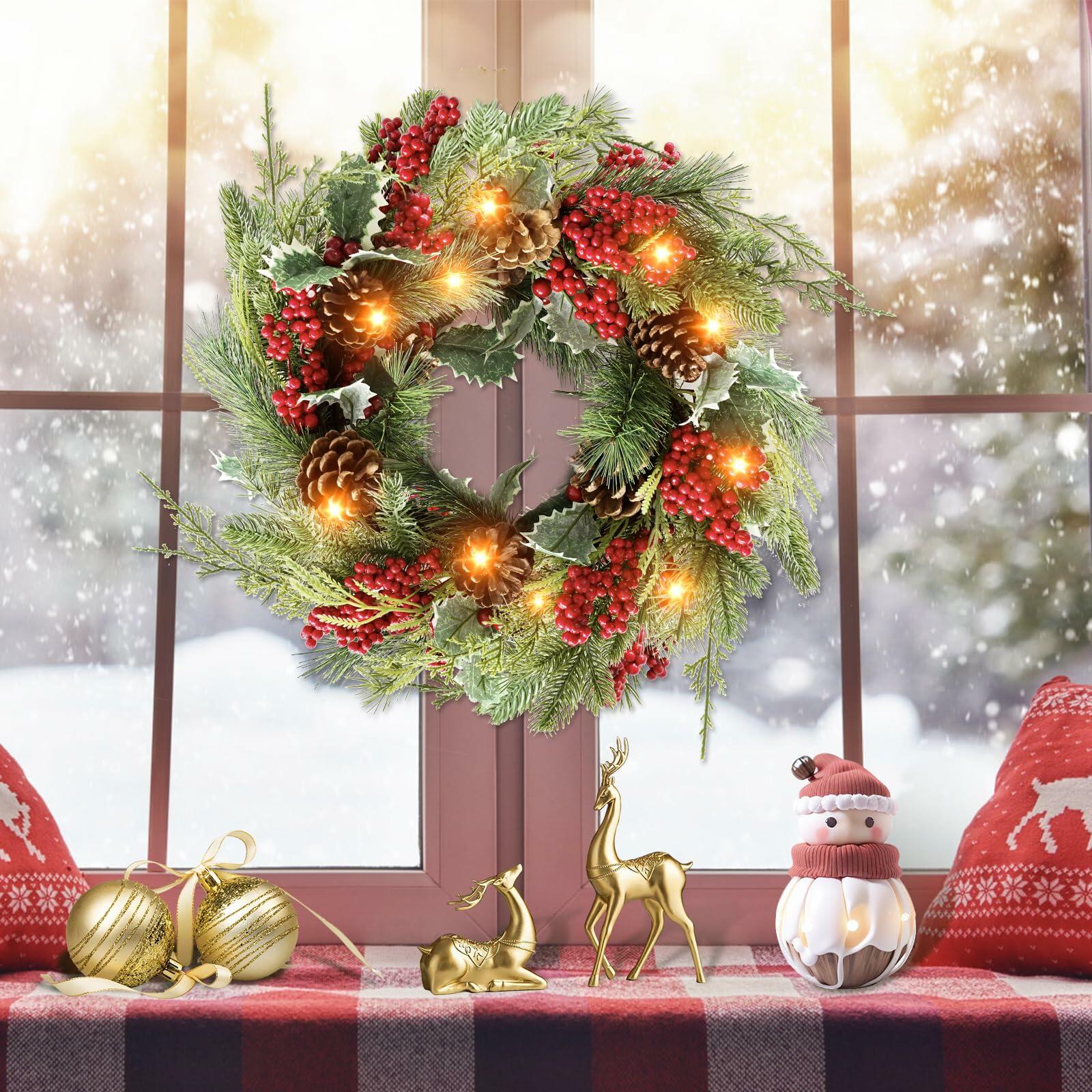 Botanic Dream Christmas Wreath 20in Pine Cones Red Berries Evergreen