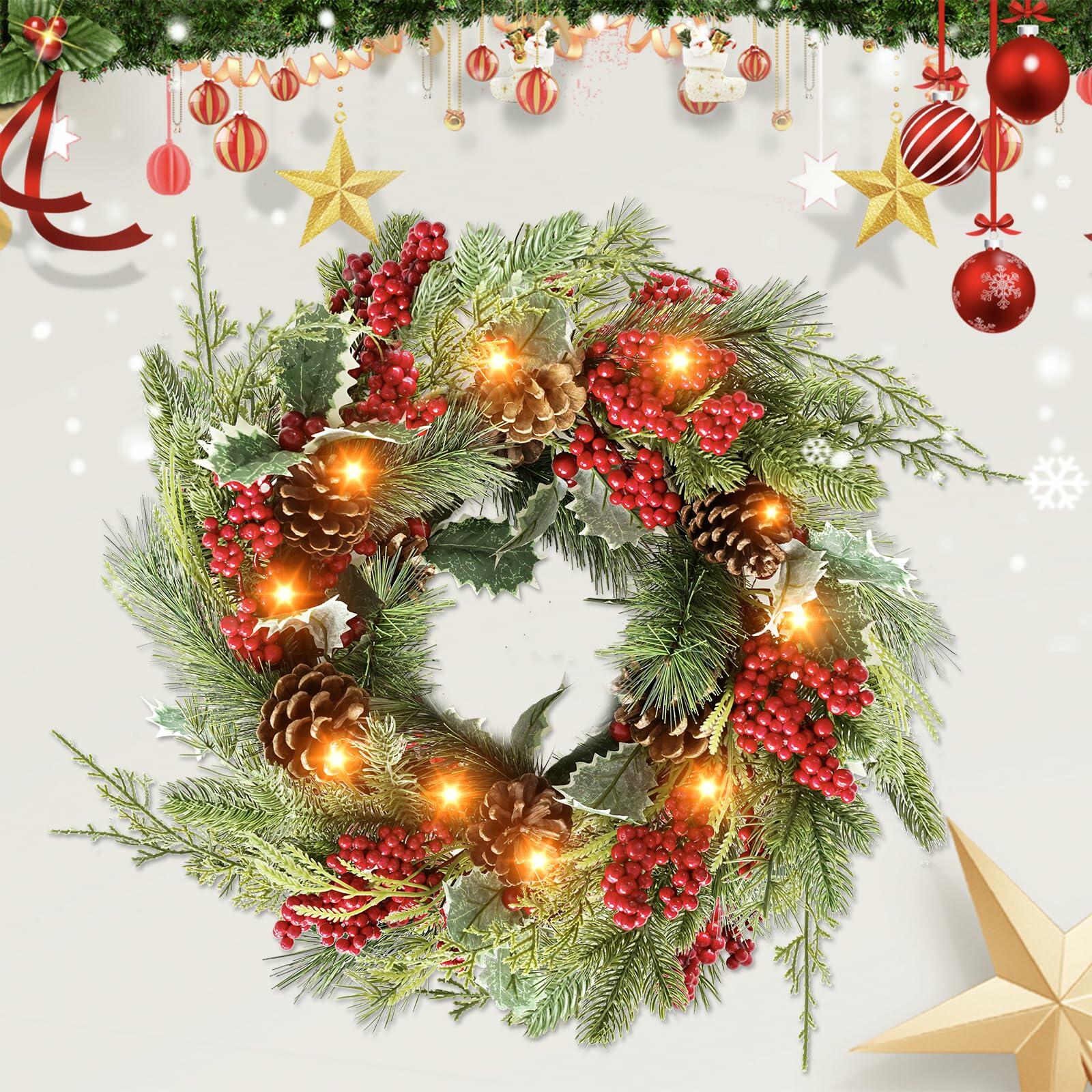 Botanic Dream Christmas Wreath 20in Pine Cones Red Berries Evergreen