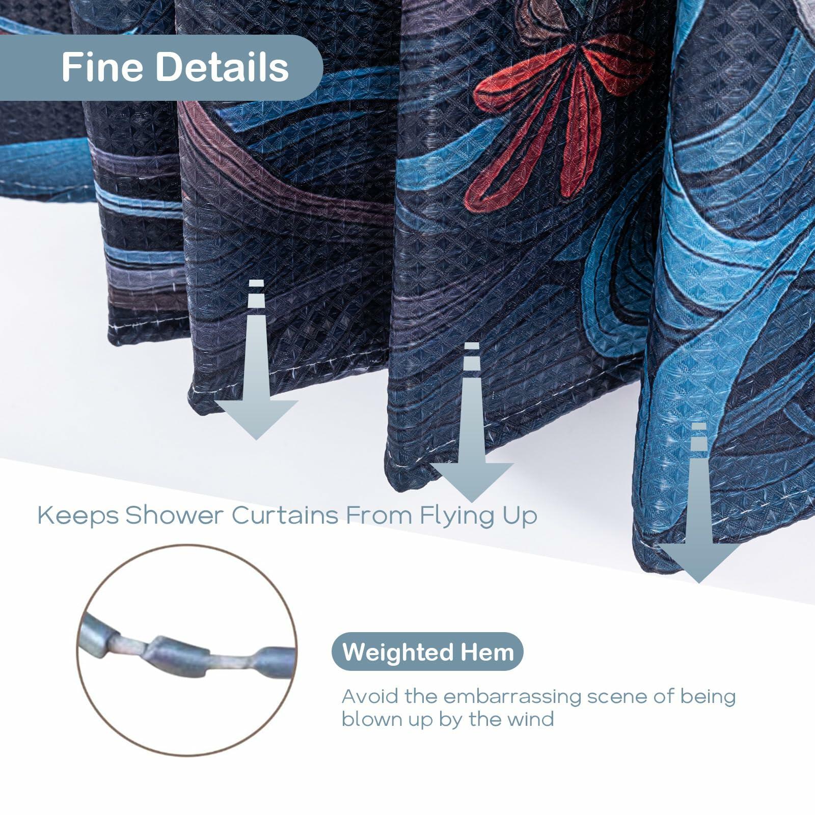 WOHEWREY Floral Waterproof Shower Curtain Green 72x72 Inch with 12 Hooks