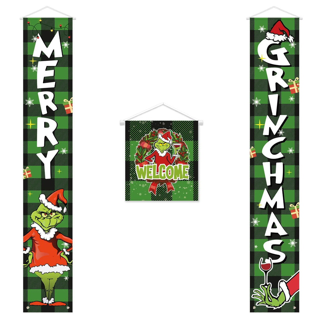 Griinchs Christmas Banner Set of 3 Indoor Outdoor Xmas Porch Wall Decor