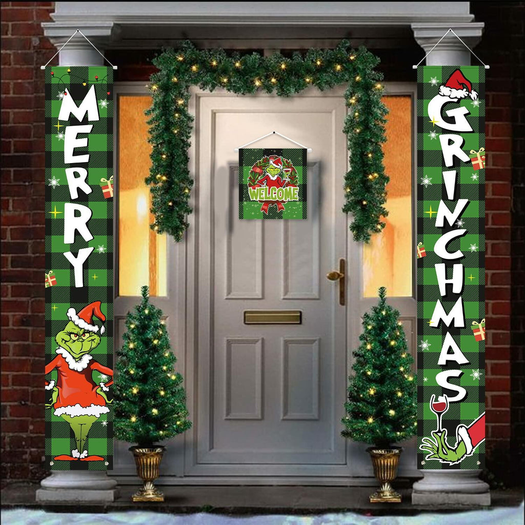 Griinchs Christmas Banner Set of 3 Indoor Outdoor Xmas Porch Wall Decor