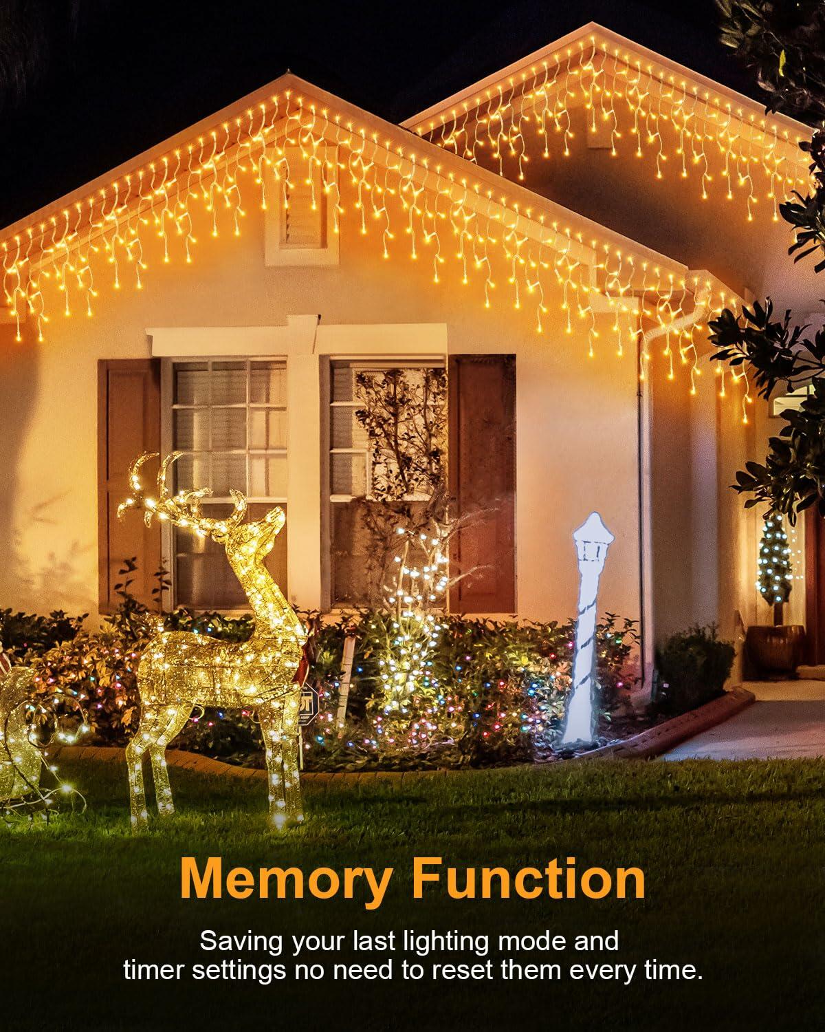 JIXXULVU 2 Pack 53FT 486 LED Outdoor Waterproof Timer 8 Modes Warm White
