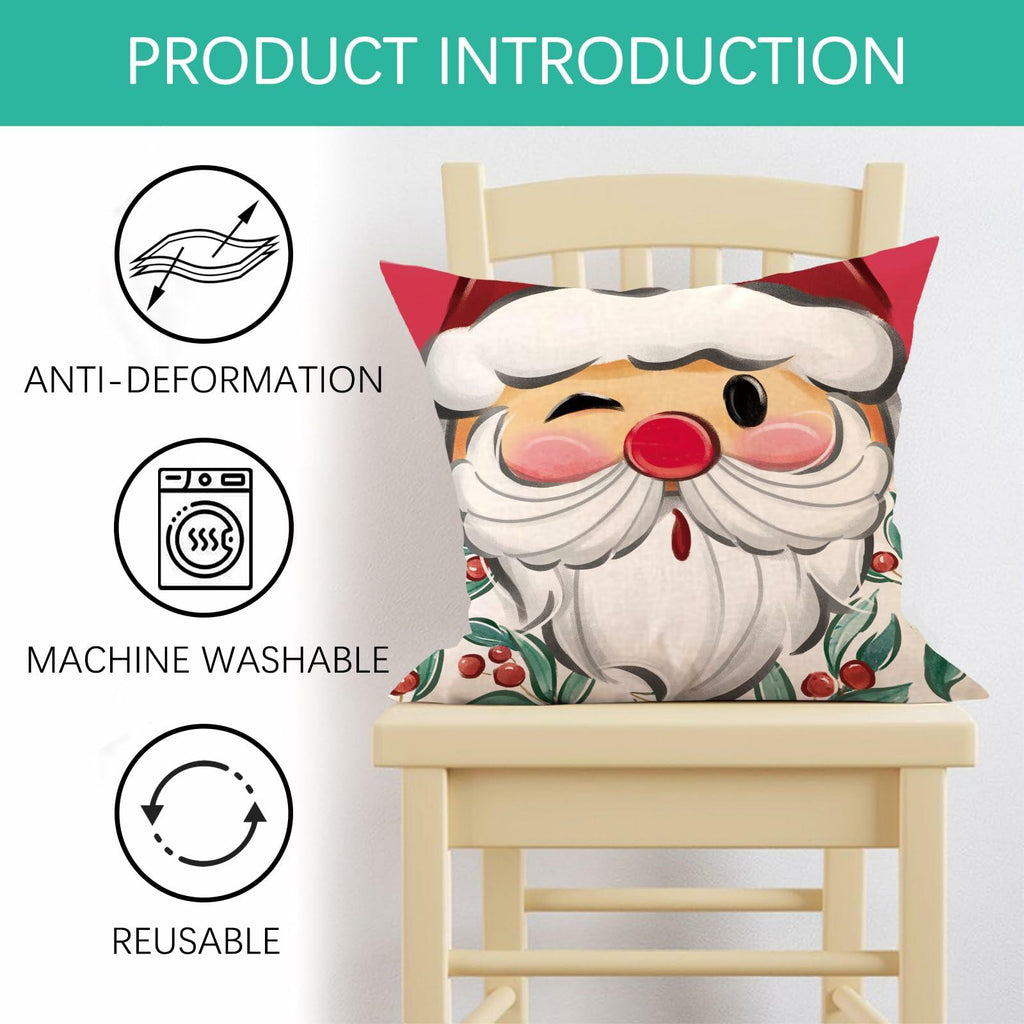 Fjfz Christmas Santa & Mrs Claus Throw Pillow Covers Green 18x18 Set of 4