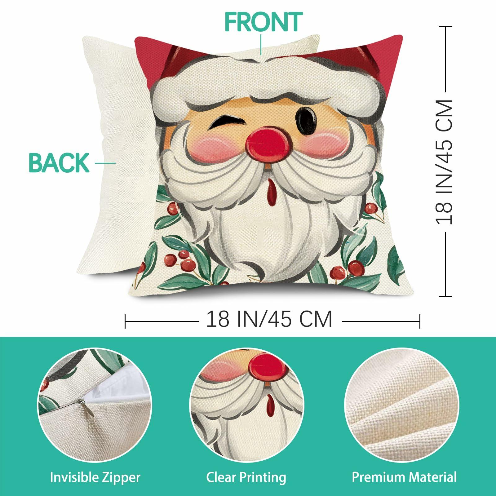 Fjfz Christmas Santa & Mrs Claus Throw Pillow Covers Green 18x18 Set of 4