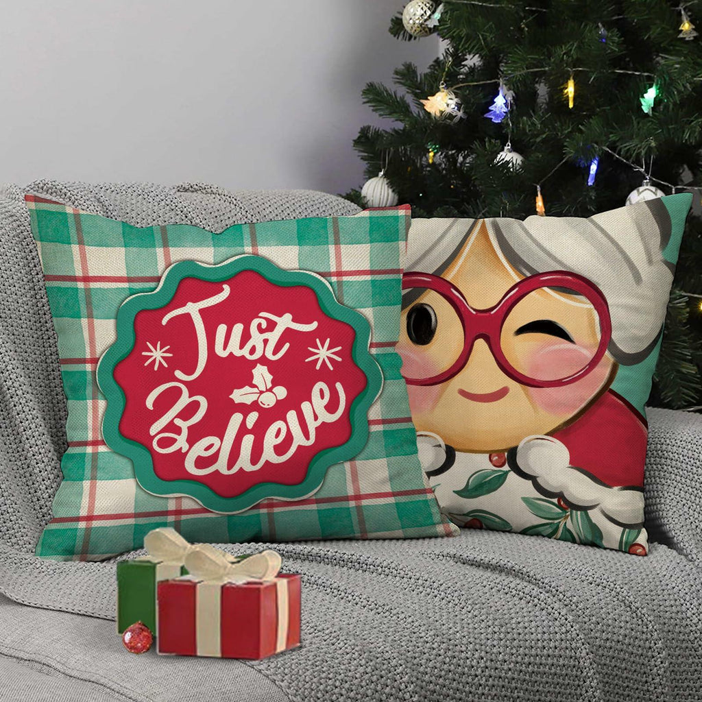 Fjfz Christmas Santa & Mrs Claus Throw Pillow Covers Green 18x18 Set of 4
