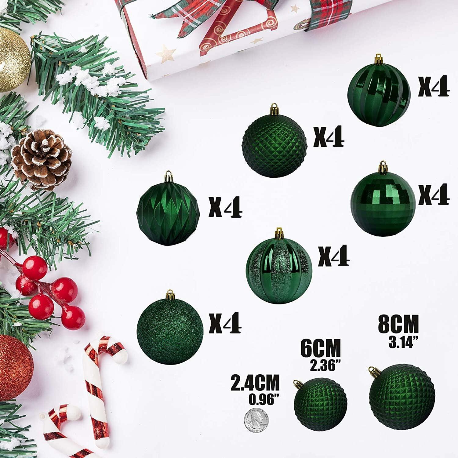 Emopeak 12Pcs Shatterproof Christmas Tree Ornaments 3.15in Dark Green