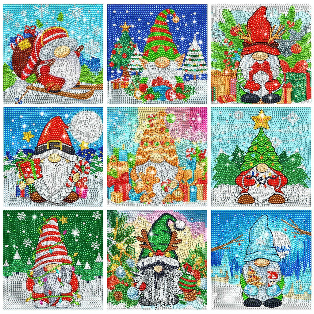 TecUnite Christmas Diamond Painting Kit Gnome 6x6 Inch Classical 9 Pcs