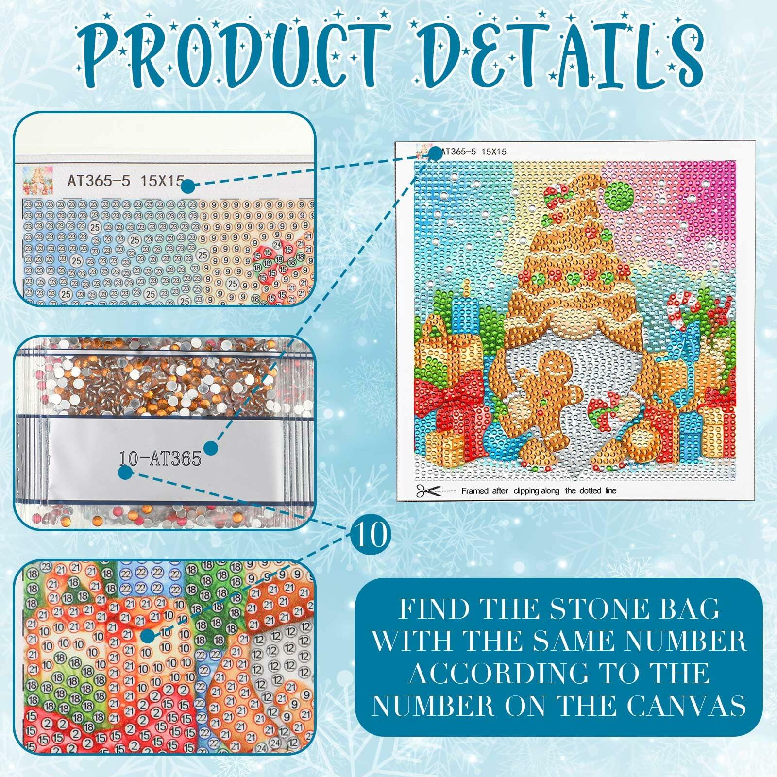 TecUnite Christmas Diamond Painting Kit Gnome 6x6 Inch Classical 9 Pcs