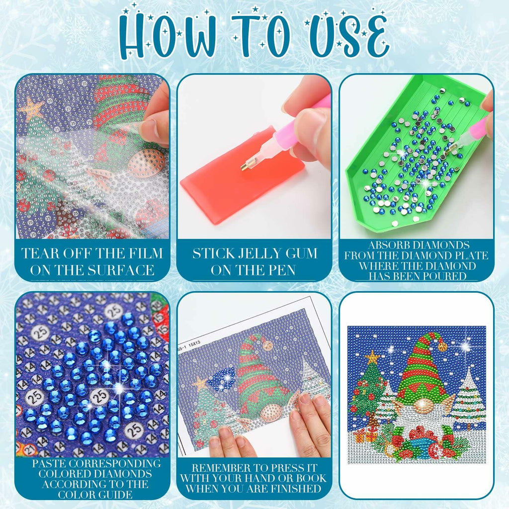 TecUnite Christmas Diamond Painting Kit Gnome 6x6 Inch Classical 9 Pcs