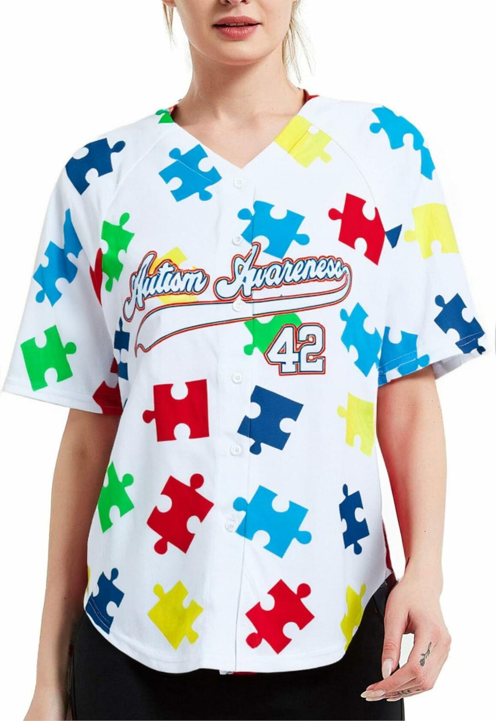 Women’s Autism Awareness Shirt Teacher Support T-Shirt White Short Sleeve XL