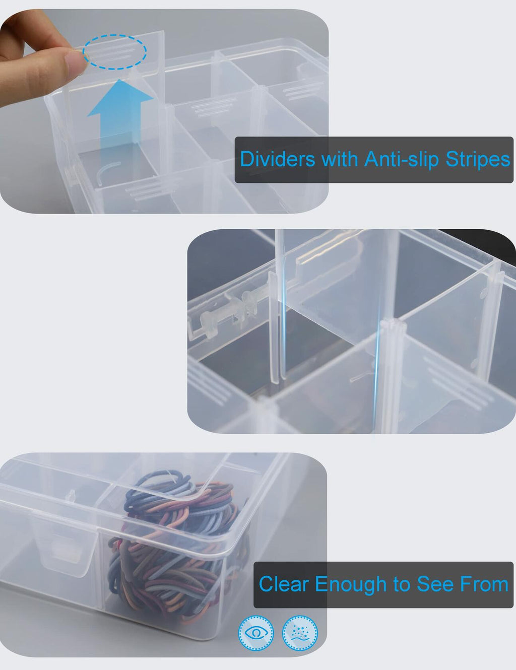 Hlotmeky Plastic Organizer Box with Dividers Bead Organizer 15 Large Grids Clear