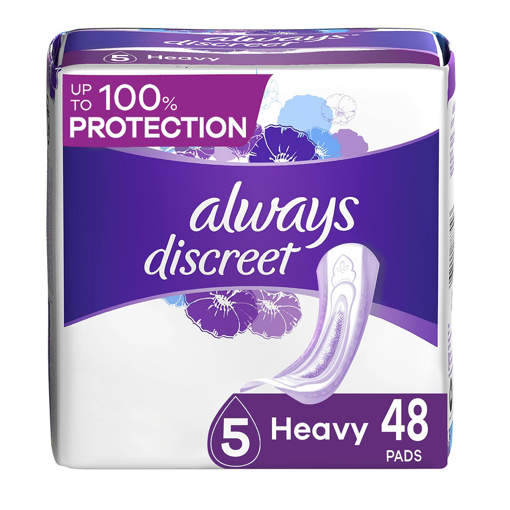 Always Discreet Incontinence Pads Heavy Absorbency for Women 48 CT