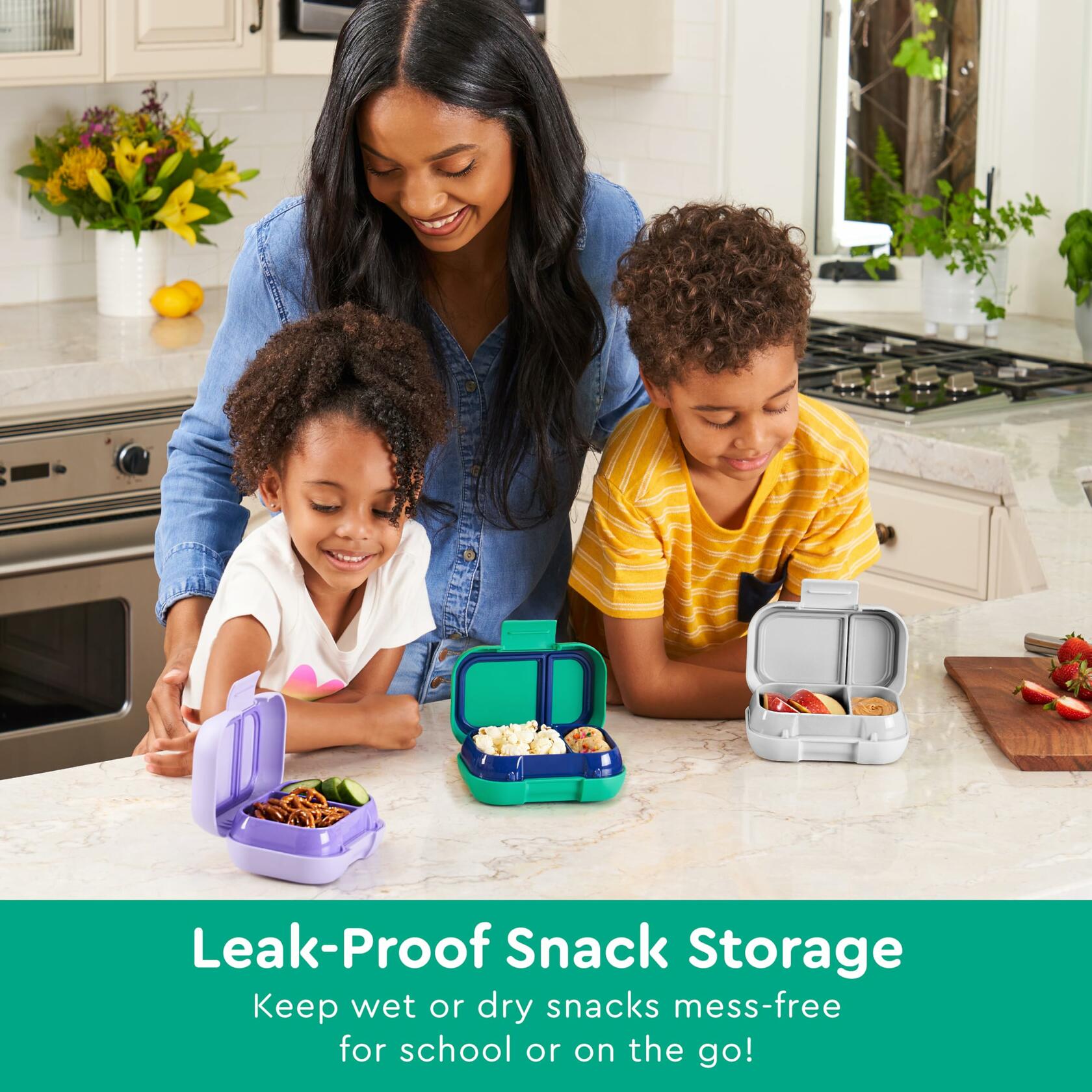 Bentgo Kids Snack 2-Compartment Leak-Proof Bento Box Green Navy