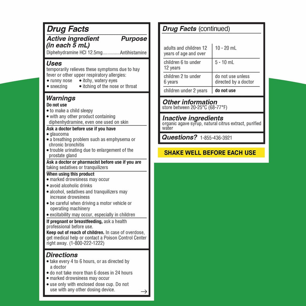 BestBy02/27 Genexa Kids Allergy Medicine 12.5mg Diphenhydramine 4oz Agave